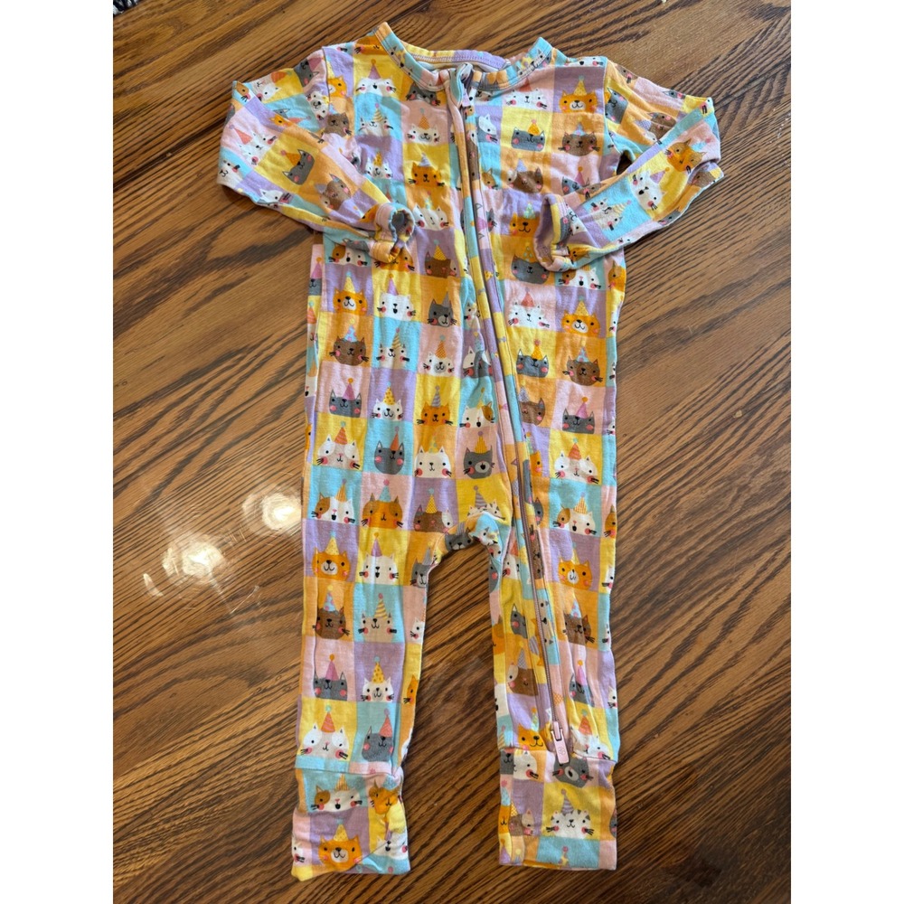 Little Bum Bums Zipper Footie Kids 9-12 Months Multicolor Cat Birthday Print